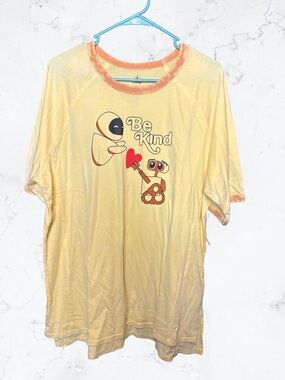 Disney Light Yellow Tee with Peach Bleached Distress Collar Wall_E